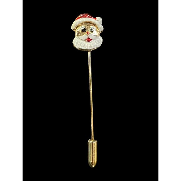 Vintage Gold Tone Santa Claus Face Christmas Holiday Stick Pin Fashion Jewelry - Picture 1 of 4